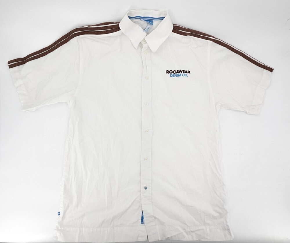 Rocawear Shirt mens 1X White Big Tall Button Up Short Sleeve Y2K Vintage